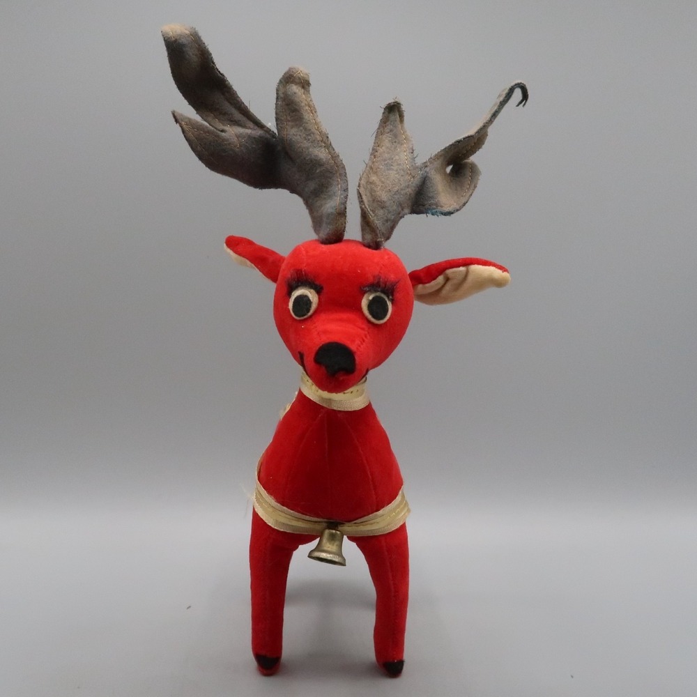 Vintage Dream Pets Dakin Red Velvet Reindeer Sawdust Stuffed Animal Japan 9"
